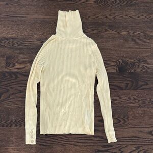 J. McLaughlin Soft Yellow Arlette Ribbed Turtleneck Top